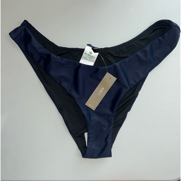 NWT J. CREW Navy Blue Curved-Waist Cheeky Bikini Bottom - Picture 2 of 5